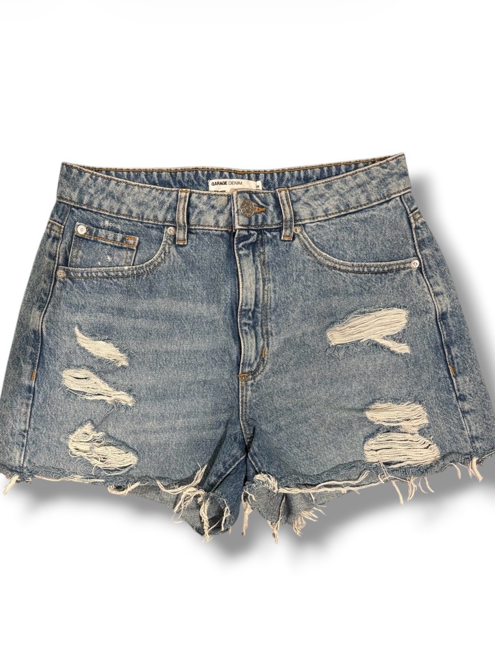 Garage Denim Distressed Mom Shorts Blue High Rise Cutoff Size 29